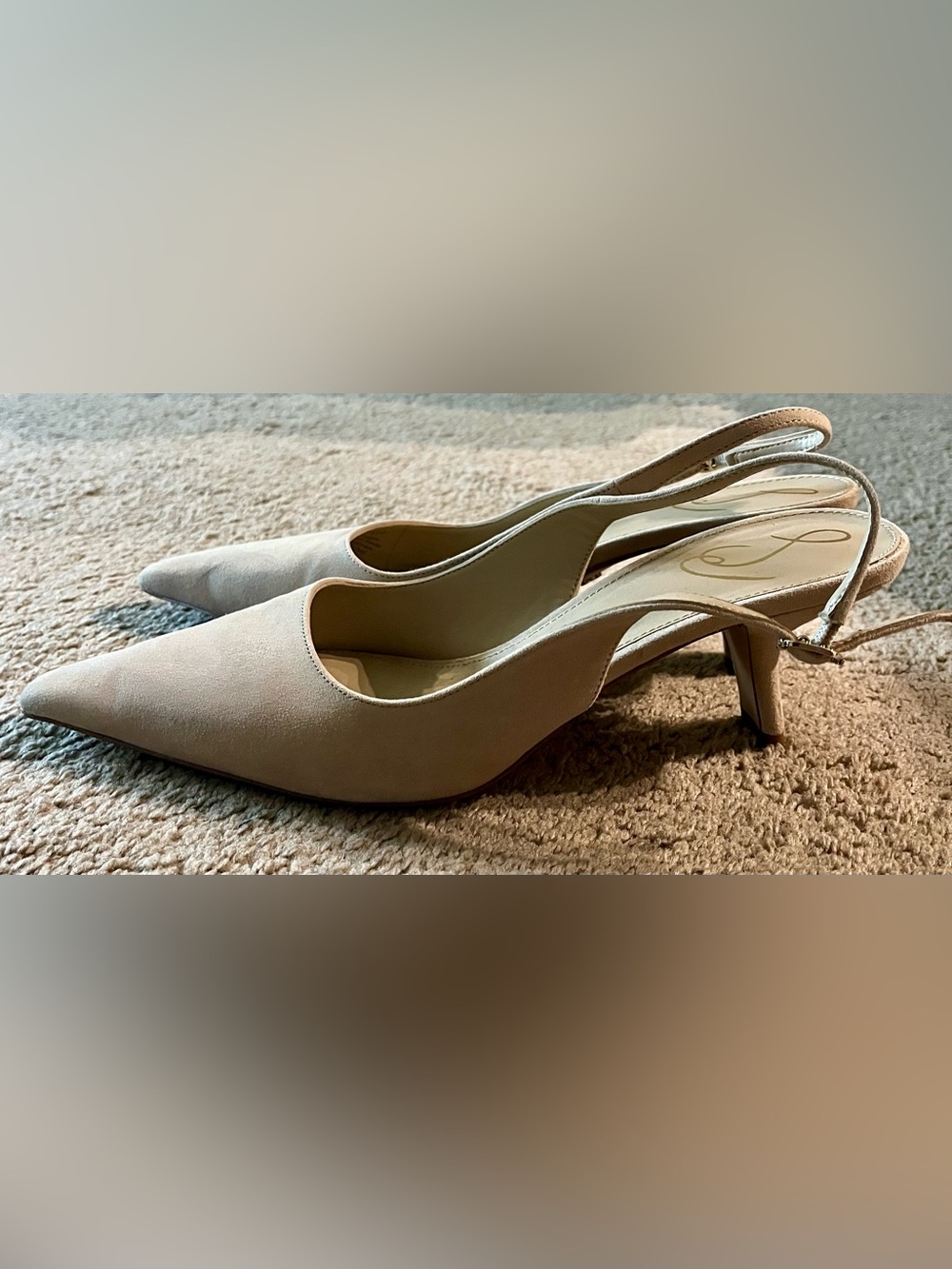 Sam Edelman Bianka Suede Beige Pointed-Toe Slingback Heels